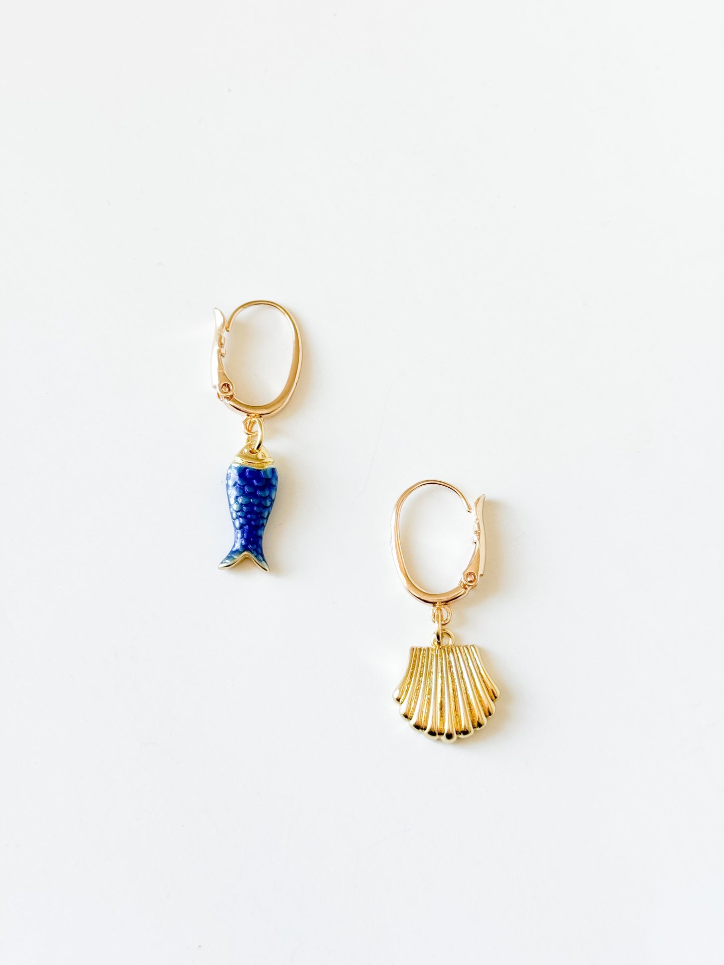 Blue Fish + Shell Dangles