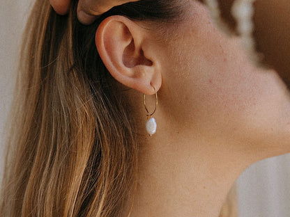 Pearl Hoops - Gold