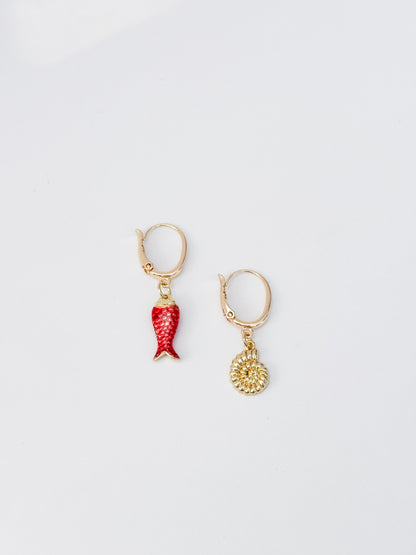 Red Fish + Shell Dangles