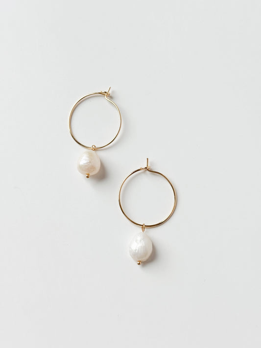 Pearl Hoops - Gold